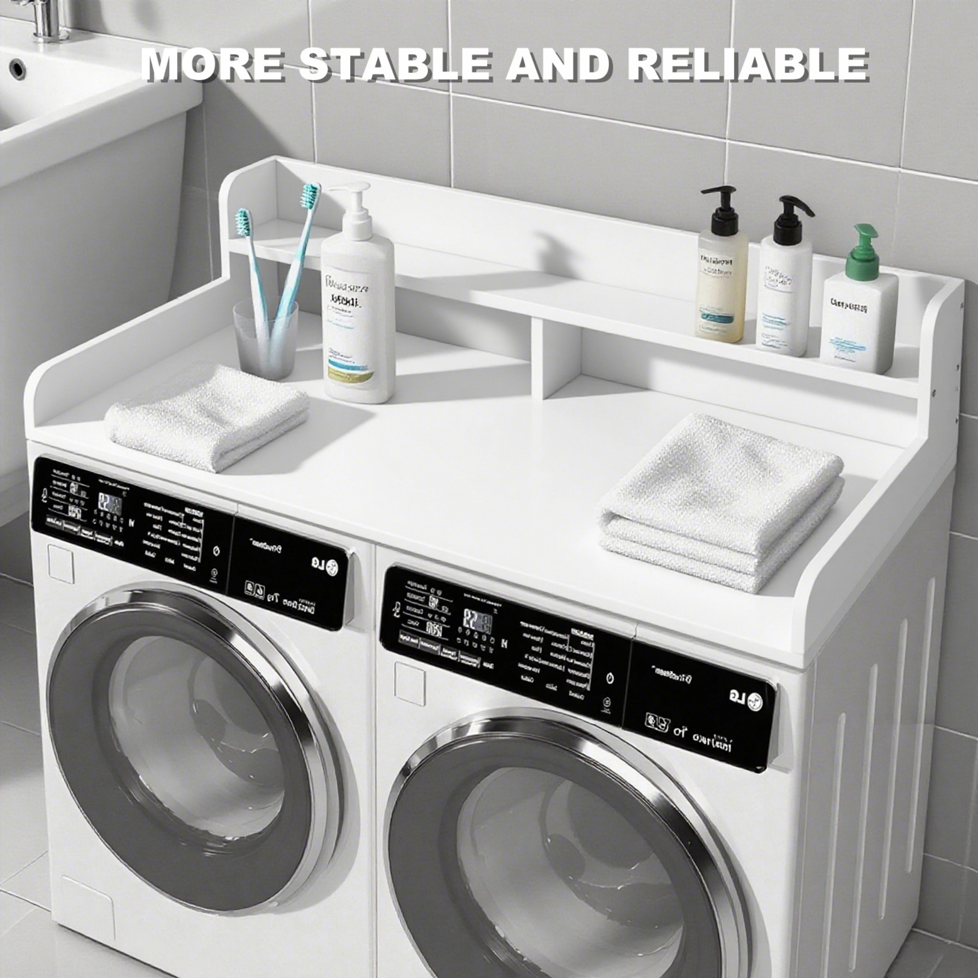 Washer Dryer Countertop,2-Tier Laundry Countertop Cover,Large Space Laundry Topper for Folding Clothes Over Washer and Dryer,54" W x 27.5" D,White