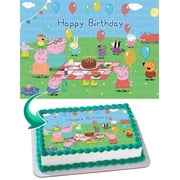 Peppa Pig, Mummy Pig, Daddy Pig, George Pig Edible Cake Image Topper Personalized Picture 1/4 Sheet (8"x10.5")