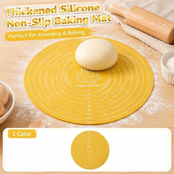 11.8 Inch Thick Silicone Baking Mat, Non-Slip Dough Work Surface, Pastry Mat for Kneading and Pie Crust(Yellow)