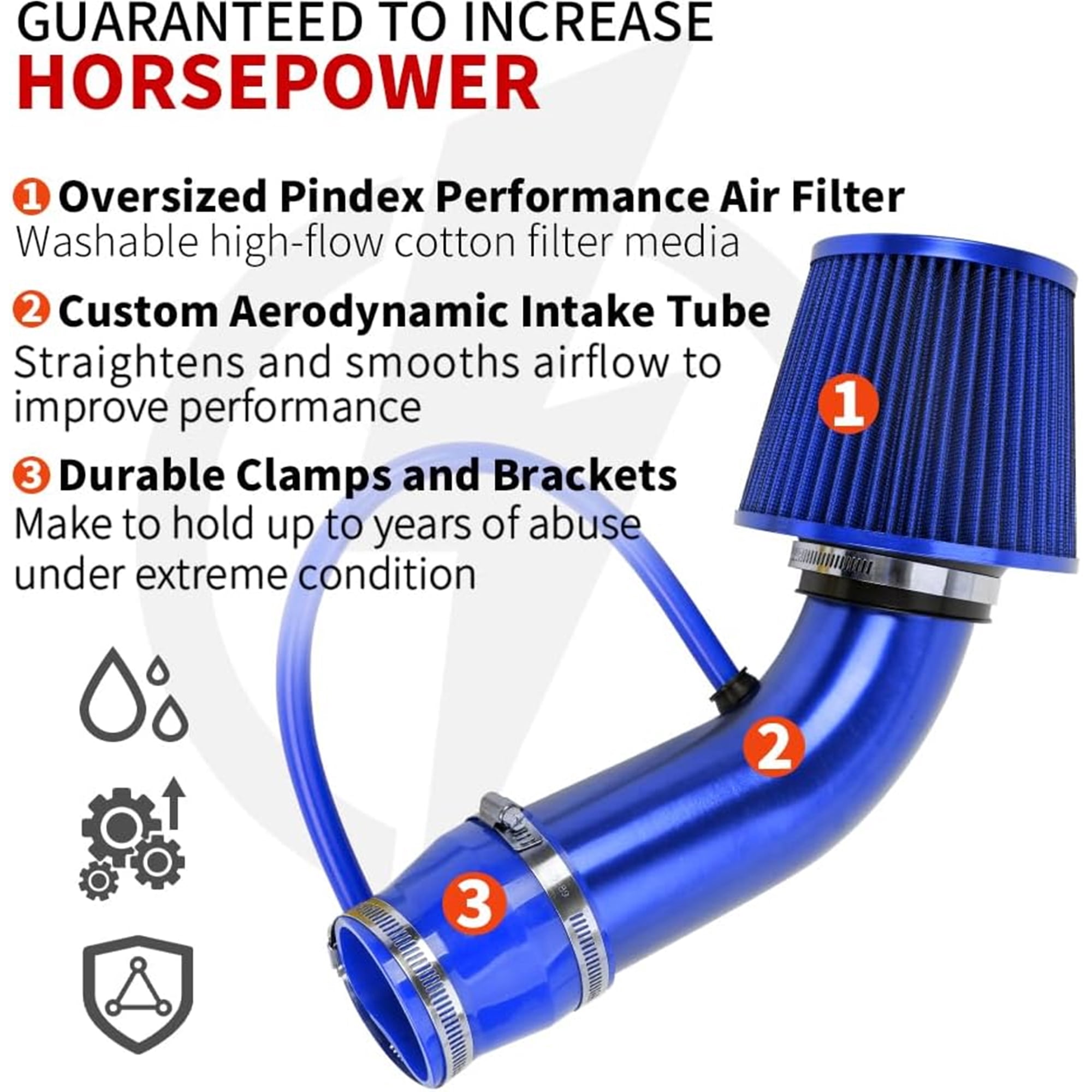 3'' Cold Air Intake Kit Aluminum Automotive Cold Air Intake Pipe Filter Induction Flow Hose Pipe Kit, Blue