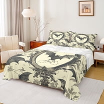 Manfei Gothic Bat King Sheet Set, Western Hippie Leaf Plant 4-Piece Bedding Sets