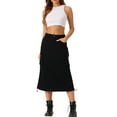 thumbnail image 2 of INSPIRE CHIC Midi Skirt for Women's Flap Pocket Back Slit Drawstring Cargo Skirt XL Black, 2 of 5
