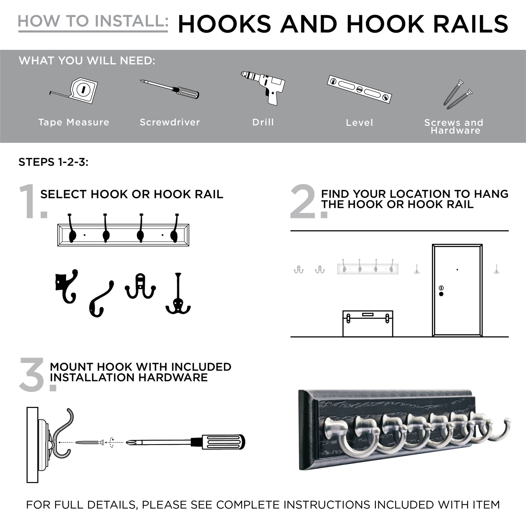 Franklin Brass 16 In. Rail With 4 Heavy Duty Coat And Hat Hooks In Bark And Satin Nickel
