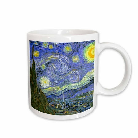 

3dRose The Starry Night by Vincent van Gogh 1889 - famous fine art by masters - blue swirly swirling sky Ceramic Mug 15-ounce