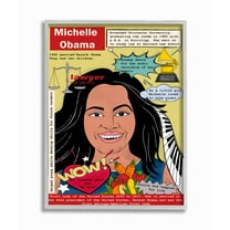 Stupell Industries Female Leaders Facts Michelle Obama Feminist Icon Design Framed Wall Art Design by Sangita Bachelet, 16" x 20", Gray Framed