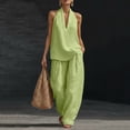 thumbnail image 3 of 2 Piece Sets for Women Sleeveless Halter Neck Linen Tank Top Causal Wide Leg Pants Matching Set Beach Vacation Outfits, S, 3 of 9