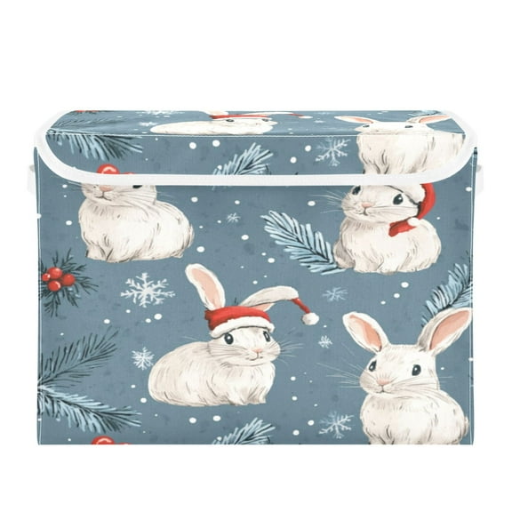 Storage Box With Lid 16.5x12.6x11.8In Foldable Stacked Household Storage Box Christmas Cute Bunny