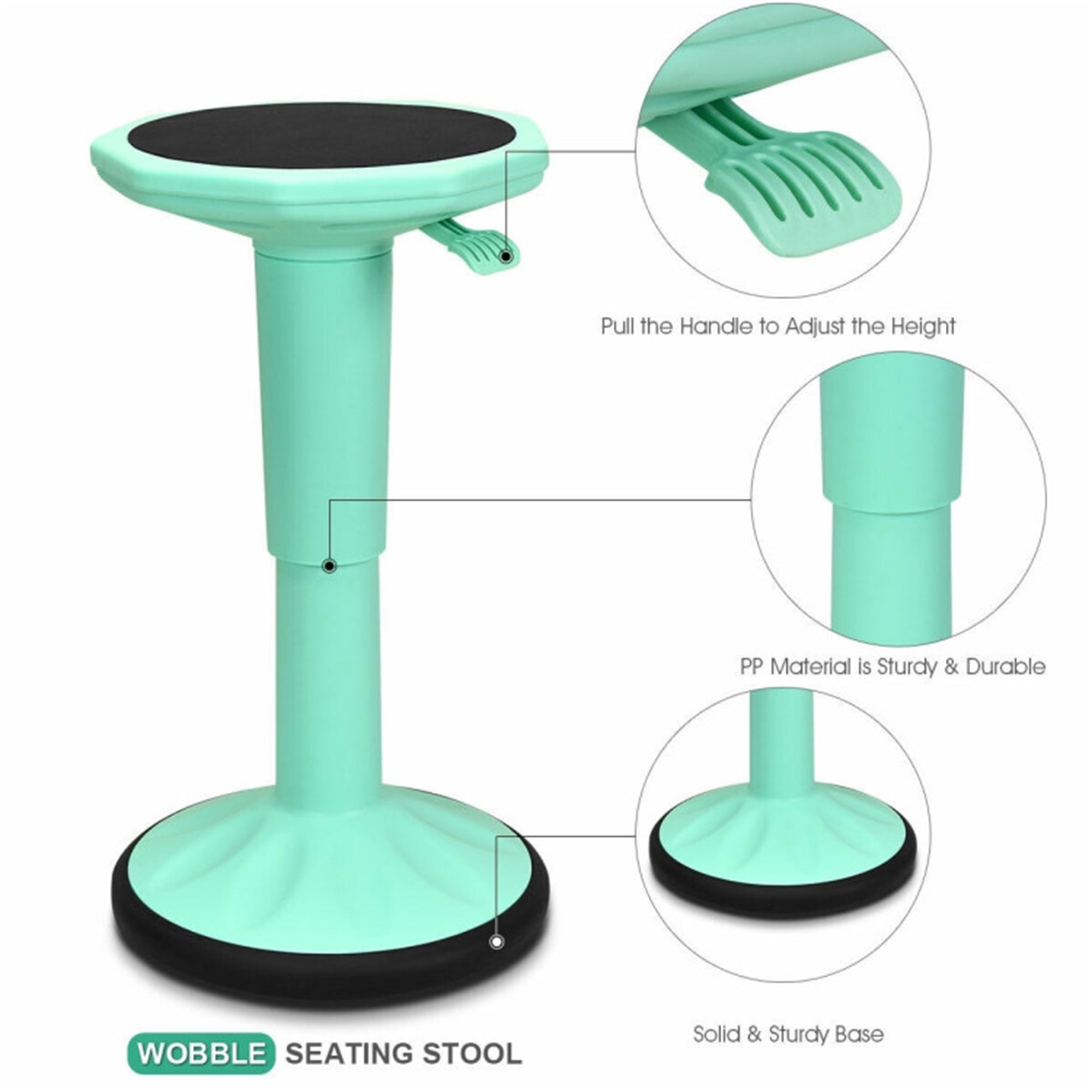 Demi Bonn Adjustable Active Learning Stool Sitting Home Office Wobble Chair with Cushion Seat for Bedroom, Study, Green