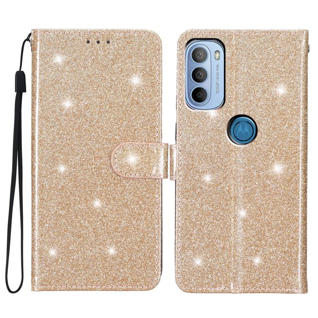 Compatible avec Motorola Moto G41/ G31 Étui Portefeuille Pailleté avec Poche pour Carte et Couverture Rabattable