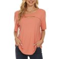 thumbnail image 1 of Top de manga corta para mujer Moda Casual Cuello redondo Escote hueco Color sólido Camisa de manga corta Rosa L, 1 of 7