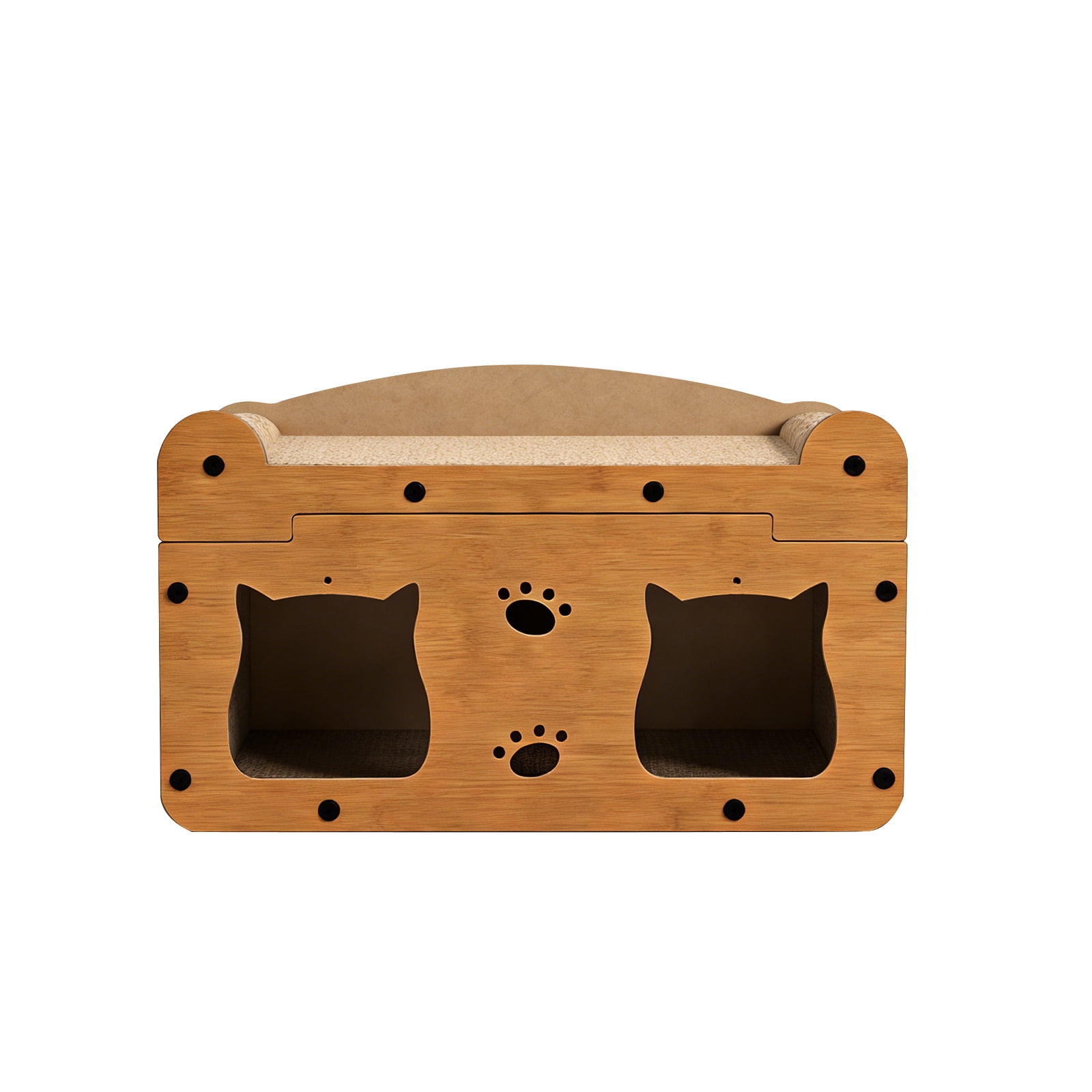 Cat Scratcher House, 2 in 1 Cat Bed and Cave with Hanging Ball Toys, Wooden Scratching Board for Kittens and Adult Cats