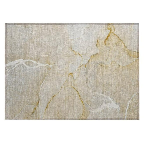 HomeRoots 559875 2 x 3 ft. Beige Abstract Washable Non Skid Indoor Outdoor Rectangle Machine Woven Area Rug