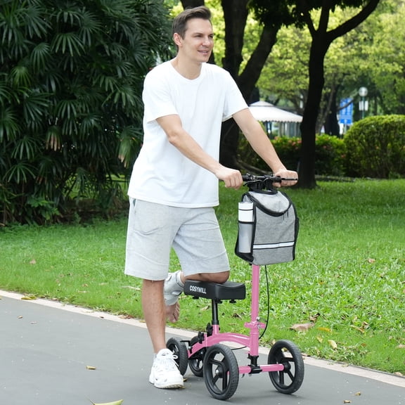 COSYWILL Knee Scooter,Steerable Knee Walker for Foot Injuries Adult Compact Crutches Alternative,Pink
