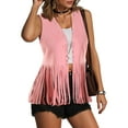 thumbnail image 6 of GEWSEY Womens Fringe Vest 70s Hippie Sleeveless Cowgirl Western Outfits Suede Tassel Leather Outerwear (Pink, XXL), 6 of 9