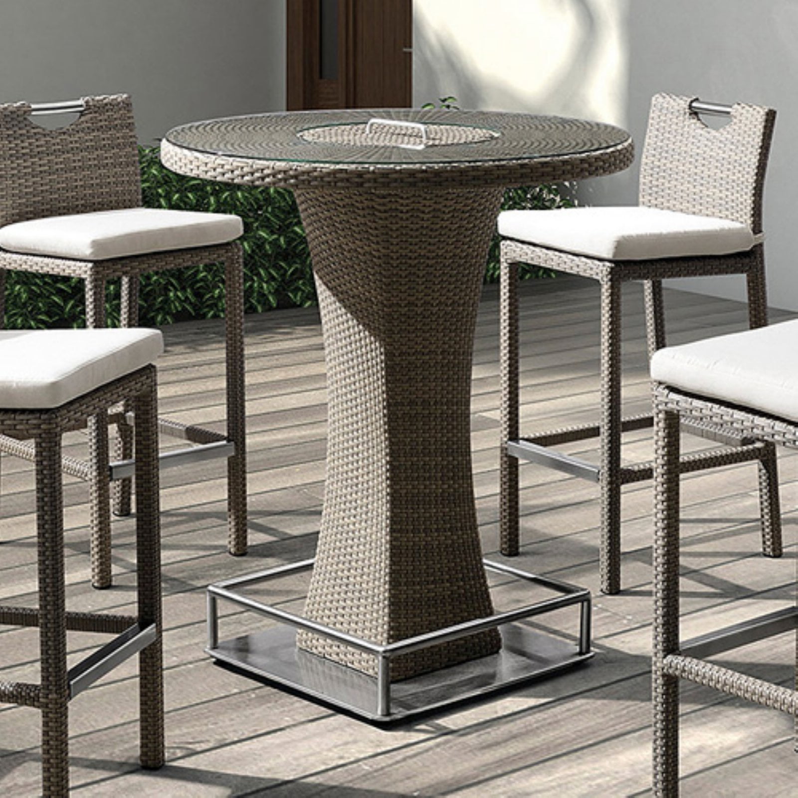 Armen Living Olina Wicker Round Patio Pub Table