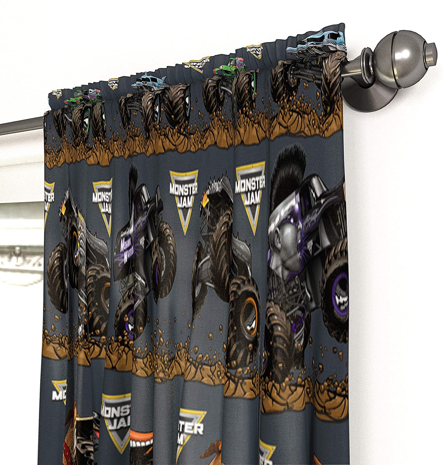 Monster Jam Tracks 2 Panels Drapes Set - 63 Inch Long - Monster Trucks Home Accessories