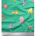 thumbnail image 1 of Soimoi Green Velvet Fabric Clown Fish & Octopus Ocean Decor Fabric Printed Yard 60 Inch Wide, 1 of 3