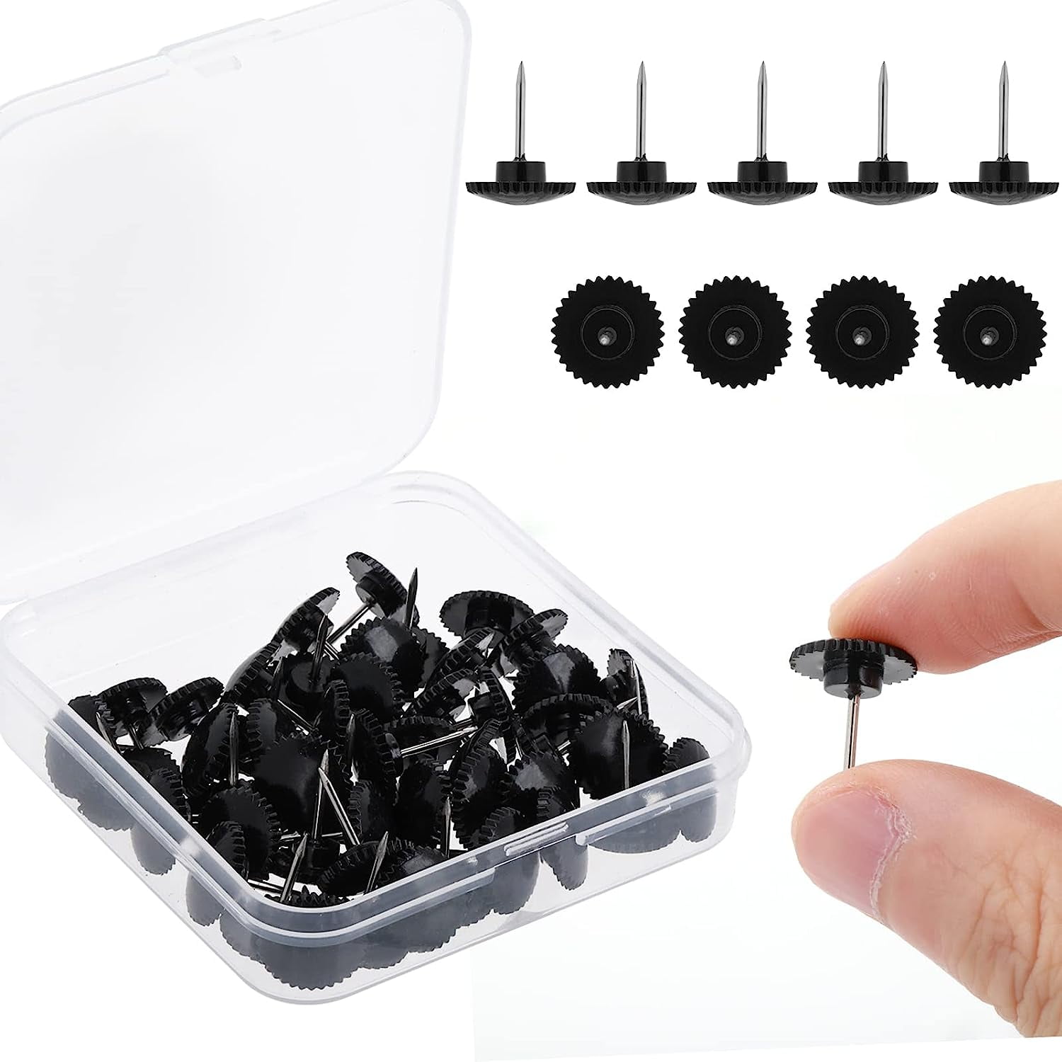 Scheam 100 Pcs Black Push Pins Thumb Tacks for Wall Hangings Plastic