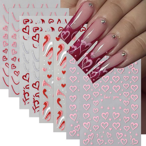 Pegatinas para decoración de uñas CNSyBaris Heart French Lines, 8 unidades