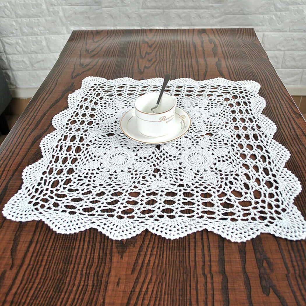 Vintage Hand Crochet Tablecloth Floral Lace Doily Square Table Cover White 16'' 