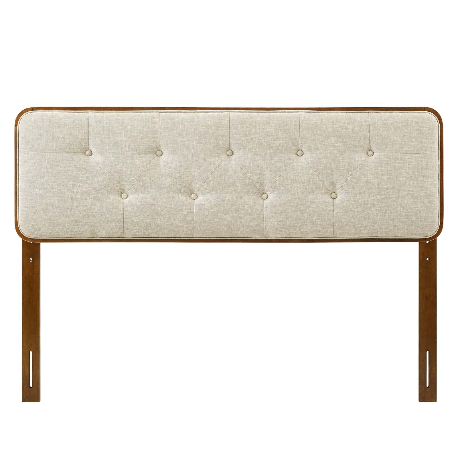 Tufted Headboard, Queen Size, Wood, Fabric, Brown Walnut Beige, Modern Contemporary Urban Design, Bedroom Master Guest Suite