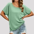 thumbnail image 2 of Shwomsmer Womens T Shirts Women's Casual Round Neck T Shirt With Drawstring Hem Stylish Summer Top For Women Comfortable Pure Color Tee With Denim Shorts Long Sleeve Polyester T Shirt Women, 2 of 4