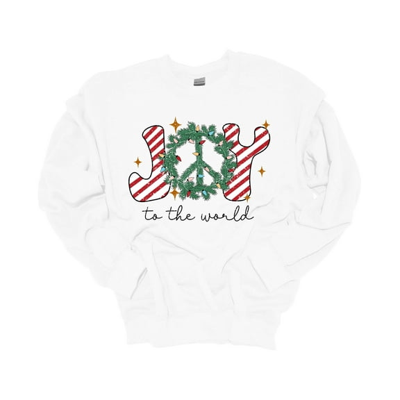 Womens Christmas Sweatshirt Joy to the World Wreath Festive Holiday Crewneck Sweatshirt-White-xxl