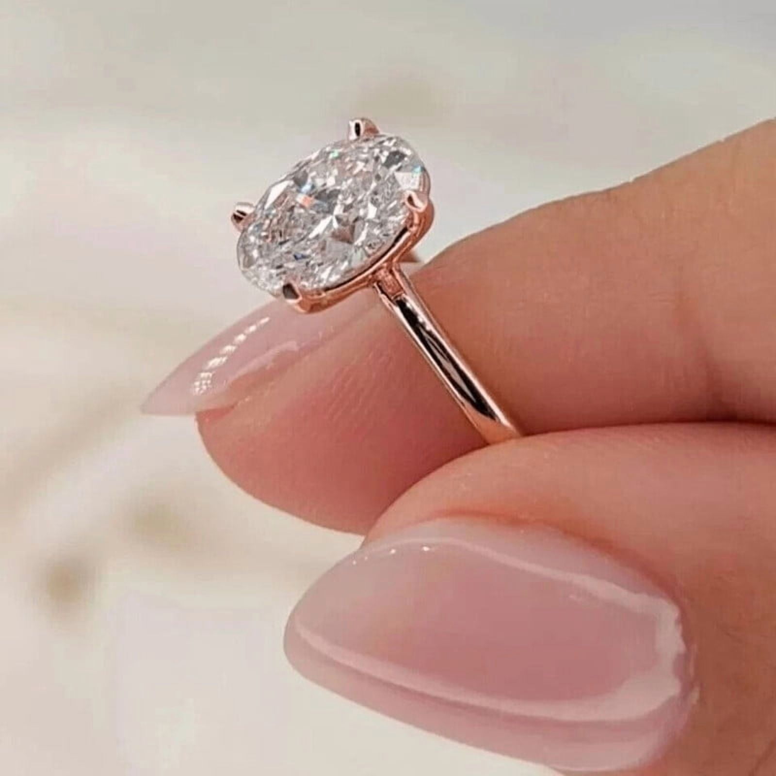 solitaire jewels 2.5CT Oval Moissanite Solitaire Engagement Ring For Women, 14K Rose Gold