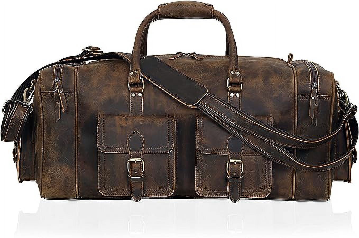 RUZIOON Large duffel bags for men hold all leather travel bag overnight gym sports weekend bag (24" Large)