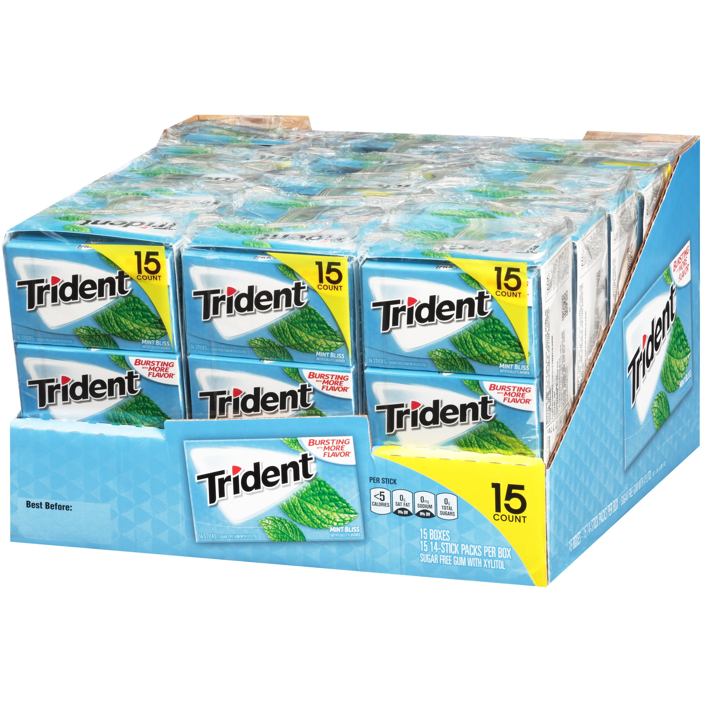 Trident Mint Bliss Sugar Free Gum with Xylitol 15-14 ct Packs