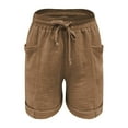 thumbnail image 4 of QATAINLAV Women's Casual Lightweight Linen Shorts with Pockets Drawstring Mid Rise Straight Leg Beach Shorts Brown M Fall Savings, 4 of 6