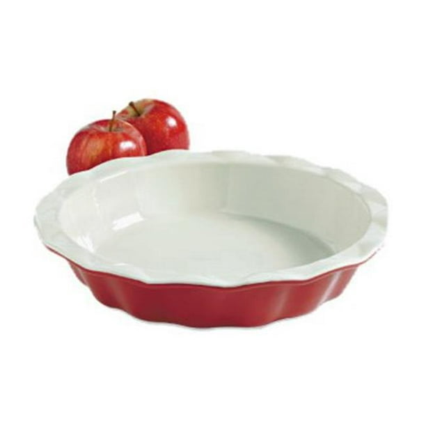 04412 9 in. Red Exterior Ceramic Pie Plate