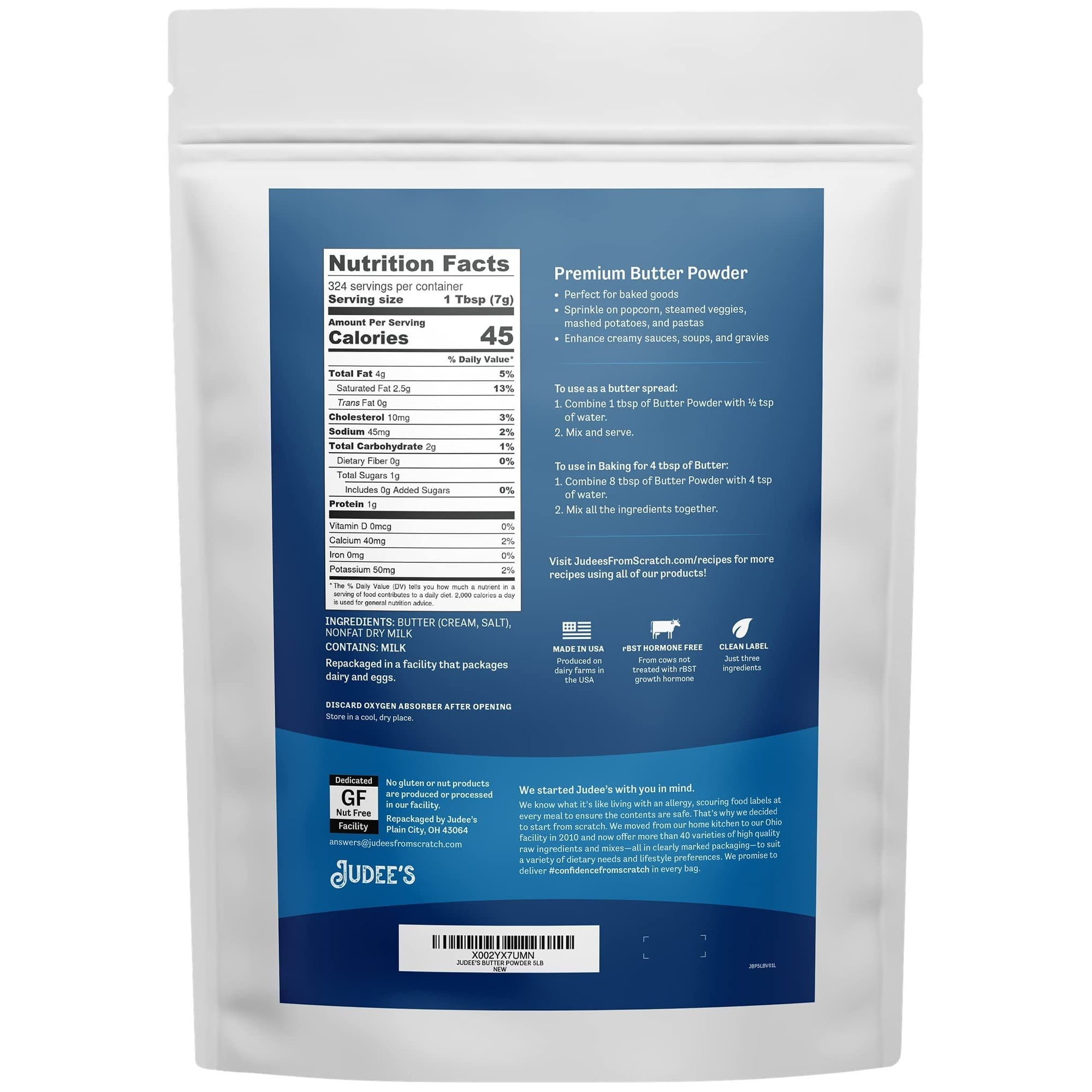 Judee's Gluten Free Butter Powder Bulk - Keto Baking & Keto Snacks - Gluten-Free Recipes & Butter Powder for Baking - 5 lb