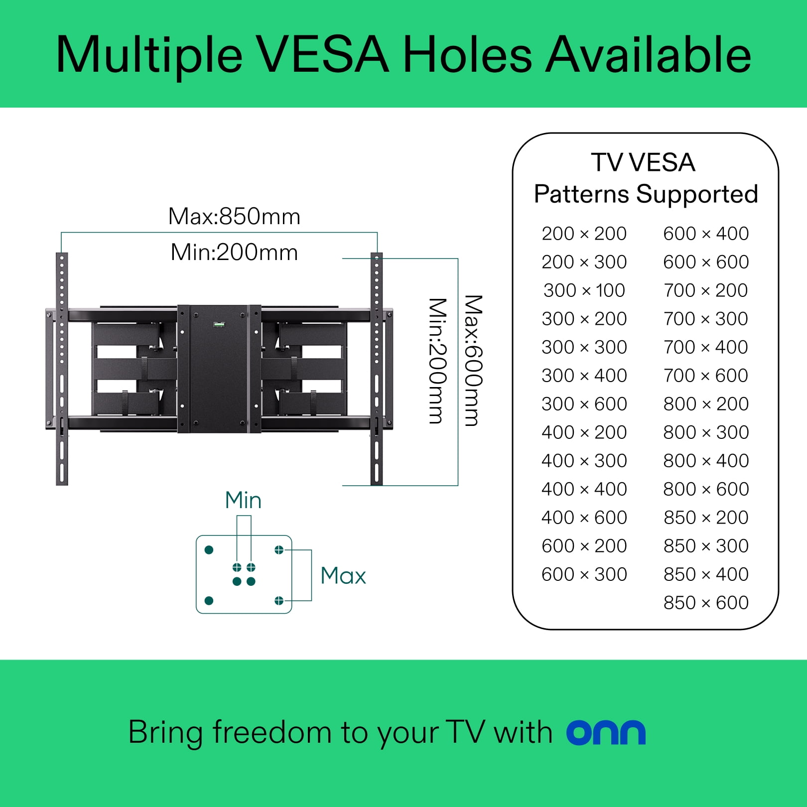 onn Extra-Large Full Motion TV Wall Mount 80"-110", UL Listed, Swivel ±60°, up to +5°/-15° Tilting