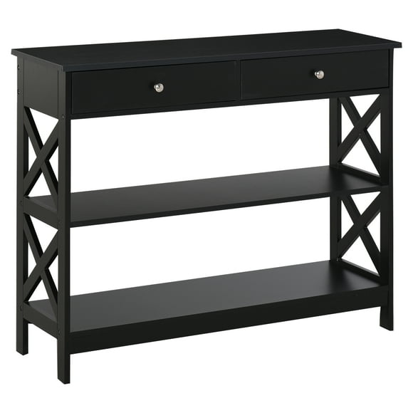 HOMCOM Console Table Sofa Side Desk with Storage Shelves Drawers X Frame for Living Room Entryway Black