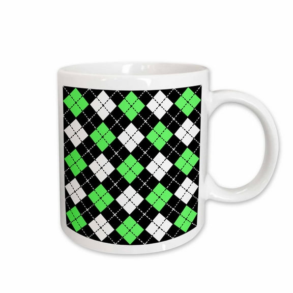 3drose, Argyle Design Green Black White, 15oz Mug