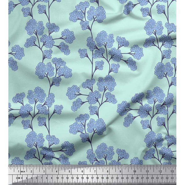 Soimoi Moss Georgette Fabric Yellow Blue Flower Floral Print Sewing Fabric Yard 42 Inch Wide