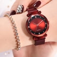 thumbnail image 3 of Hombres Mujeres Star Sky Reloj de cuarzo Reloj de pulsera con correa de malla de moda (rojo), 3 of 5