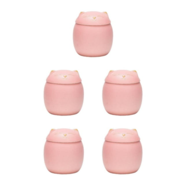 Transemion Portable Moisture-proof Ceramic Tea Jar Large Capacity And Cute Sturdy And Durable Ceramics Cat Form Ceramic Tea Jars pink 150ml 5Set