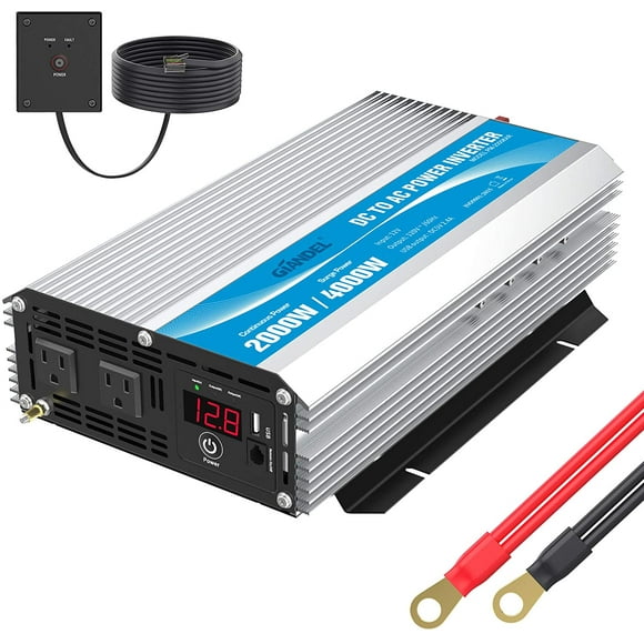 GIANDEL 2000W Power Inverter Modified Wave 12 Volt DC to 110V 120V AC with Remote Control and LED Display Dual AC Outlets & USB Port for RV Truck Boat