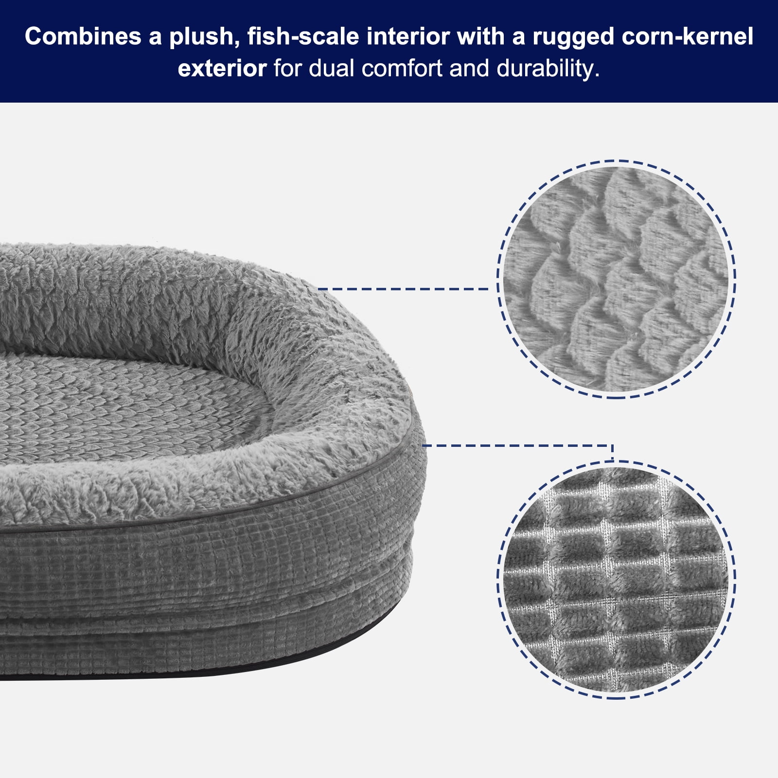 Orthopedic Dog Bed for Large Dogs with Egg-Crate Memory Foam, Waterproof Lining and Removable Washable Cover, XL Bolster Pet Couch with Non-Slip Bottom, Gray, 42in
