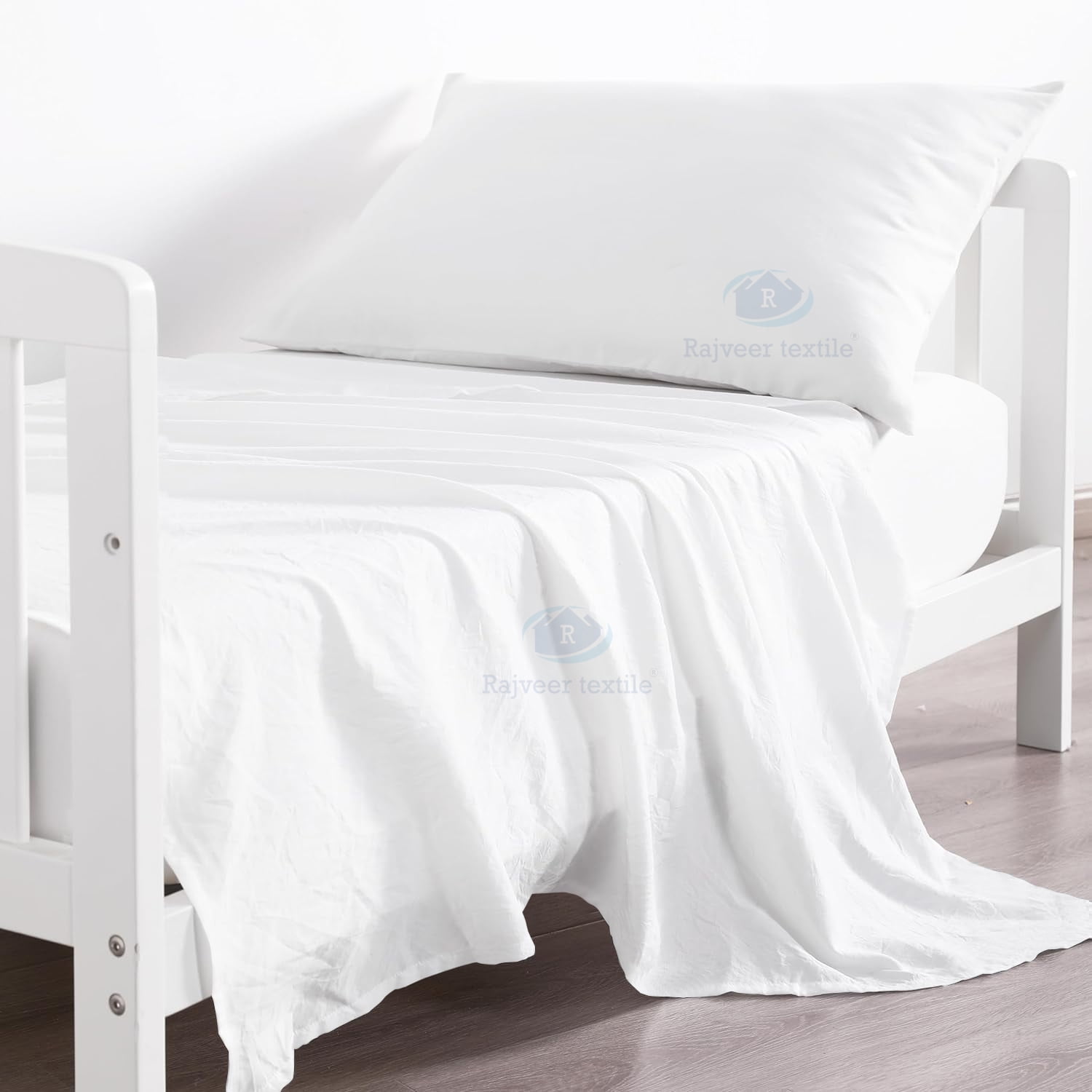 Egyptian Cotton 3-Piece Toddler Bedding Set Includes Crib Mattress Sheet Upto 8" Deep Pocket, Flat Sheet and Envelope Pillowcase, Silky Soft, Breathable and Lightweight, White Color