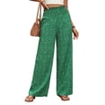 thumbnail image 2 of Oiangi Women's Wide Leg Pants Polka Dots Smocked Waist Palazzo Pant Fall Flowy Vacation Travel Trousers Green L, 2 of 6