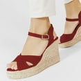 thumbnail image 5 of FSJ Women Peep Round Toe Espadrille Wedge High Heels Cross Strap Buckled Platform Sandals Summer Date Casual Dress Shoes Size 13 Red, 5 of 5