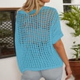 thumbnail image 6 of Crochet Coverups for Women Summer Cap Sleeve Hollow Out Casual Cruise Beach Vacation Tops Knit Pullover Sweater Light Blue XL, 6 of 7