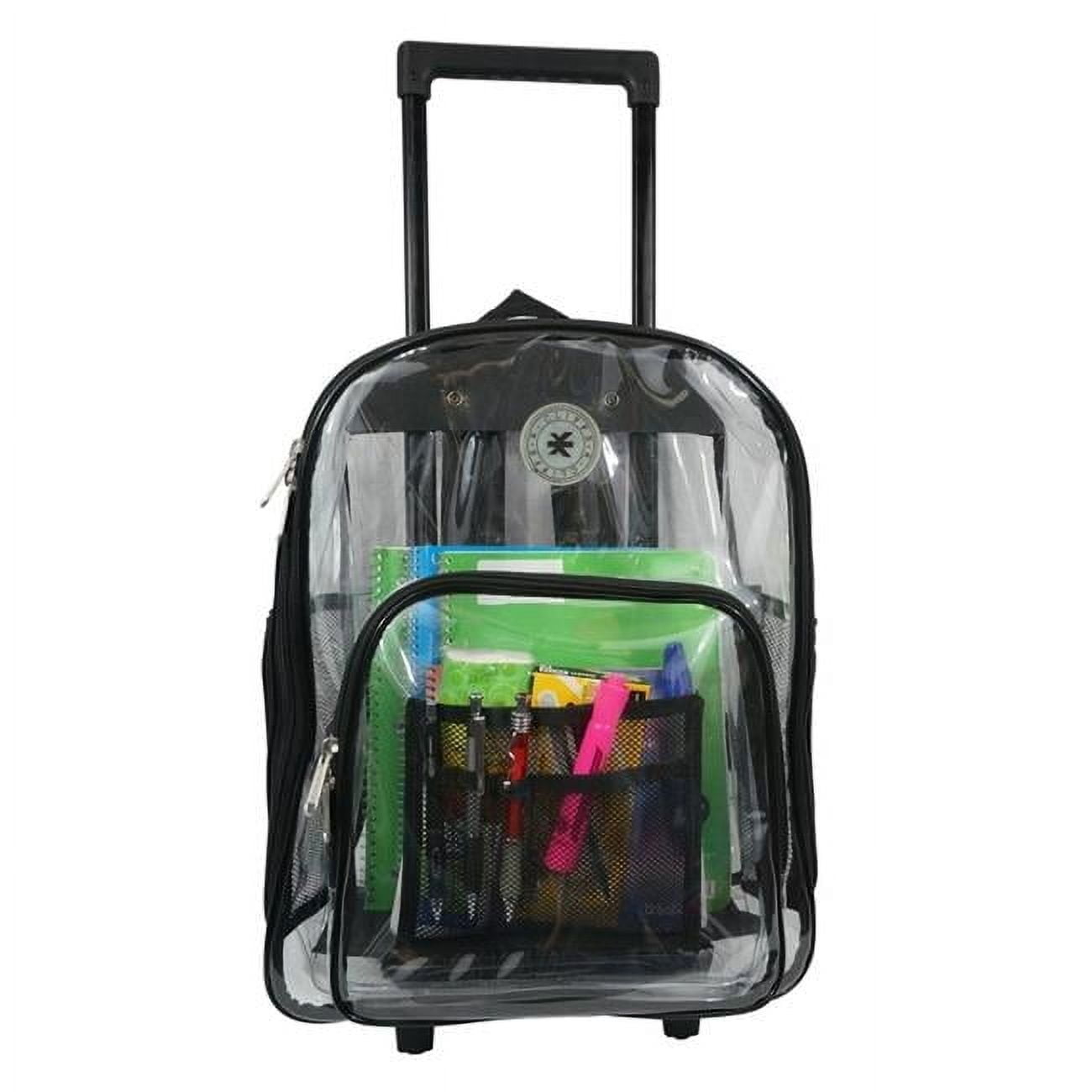 Enkrio Borse trasparenti Zaino trasparente Heavy Duty Vedere Attraverso Zaino Stadio Approvato Daypacks per Lavoro Viaggio, Finiture trasparenti e nere, 11L x 5.9W x 16.5H