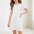 thumbnail image 5 of Fesfesfes Girls' Summer Solid Color Short Sleeve Crew Neck Elastic Waist Dress Casual Comfortable Dress for Kids A-line Ruffle Sleeve Casual Dress 5-15 Years, 5 of 6