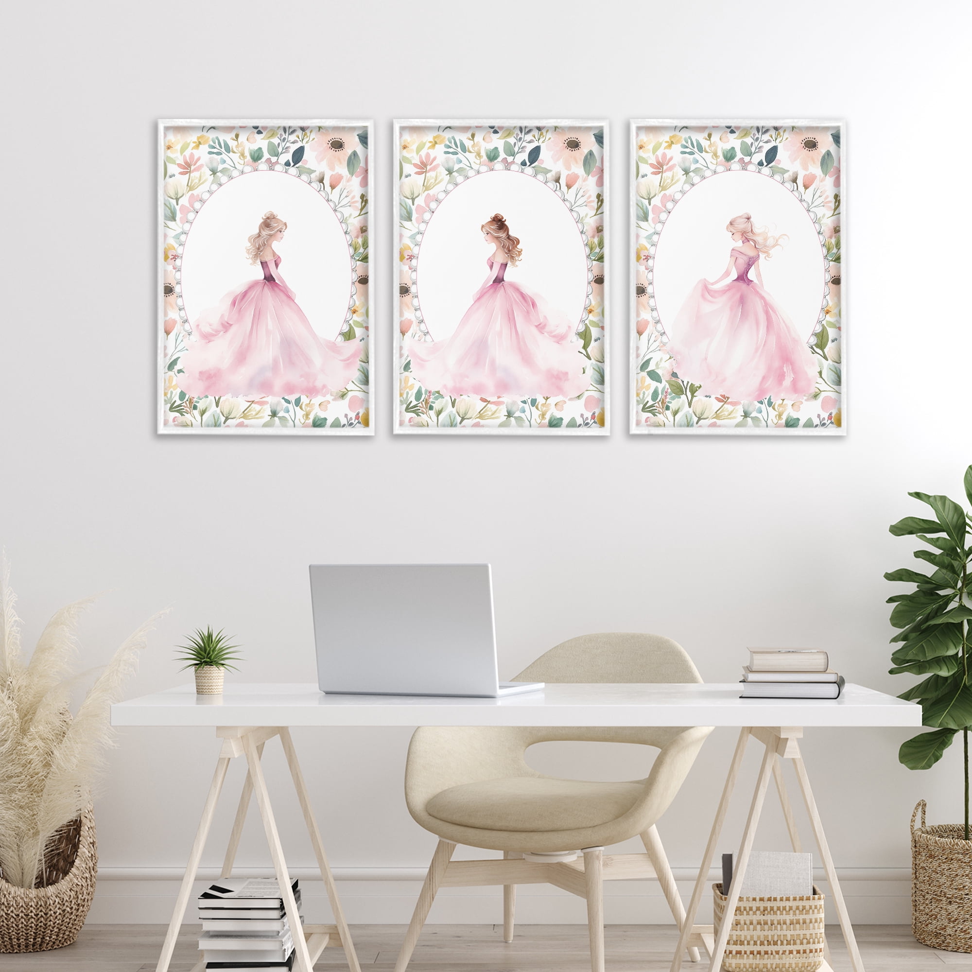 Stupell Industries Bordered Princess Love 3 Piece White Framed Giclee Art Set, design by Christine Simpson Art