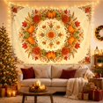 thumbnail image 3 of Autumn Pumpkins and Dahlias in Golden Wheat Field, Nostalgic Folk Art for Home Decor Lovers, Autumnal Wreath Wall Art, Thanksgiving Gift, Tapestry Wall Hanging for Living Room and Bedroom, 3 of 7