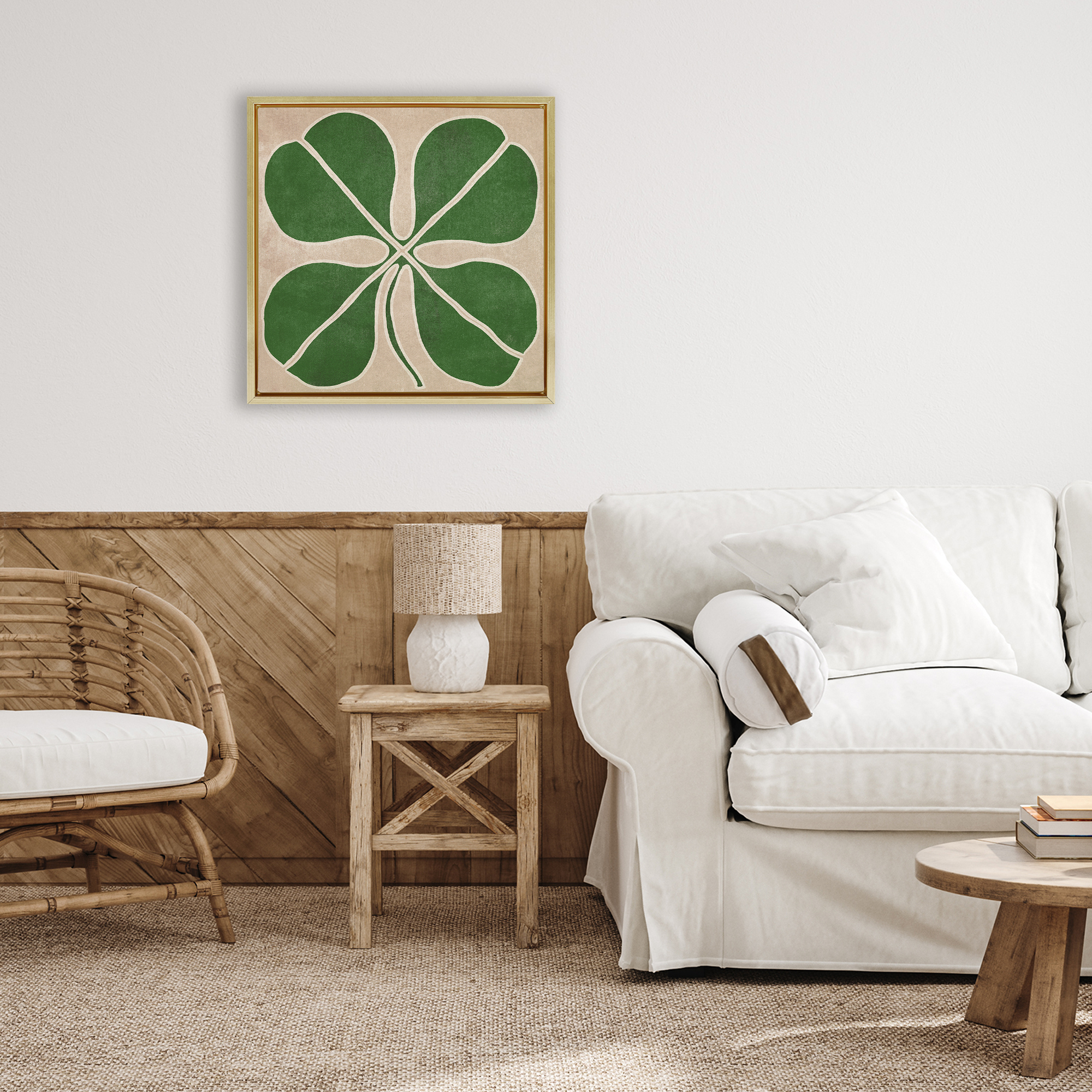 Four Leaf Symmetry Gold Framed Floater Canvas Wall Art, design by June Erica Vess